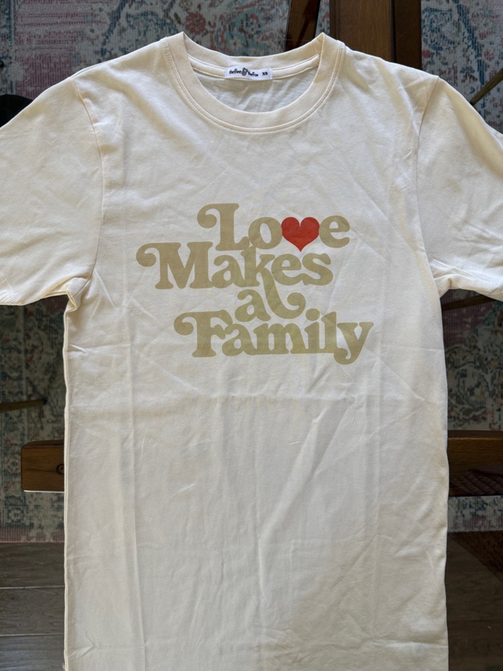NWOT- Retro 'Love Makes a Family' Cream Graphic Tee